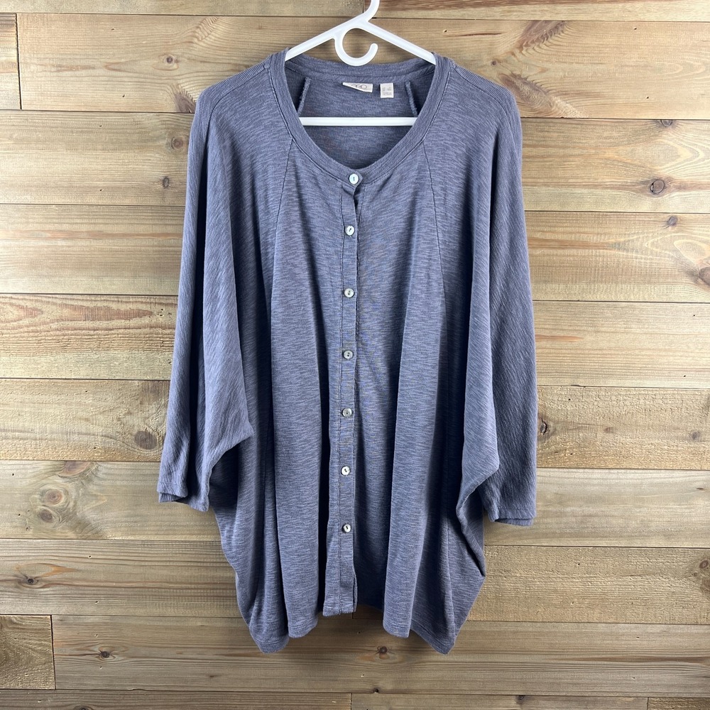 Logo By Lori Goldstein Women Shirt Button Up Cardigan Dolman Sleeve Purple 3X‎